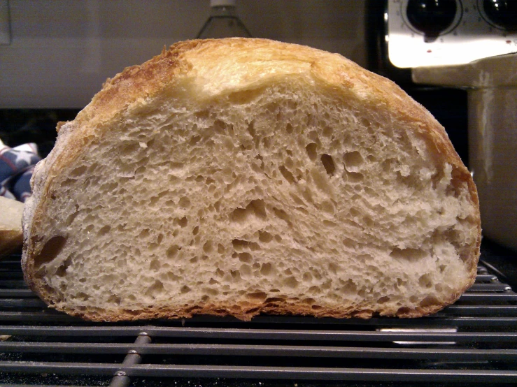 a piece of bread on a cooling rack