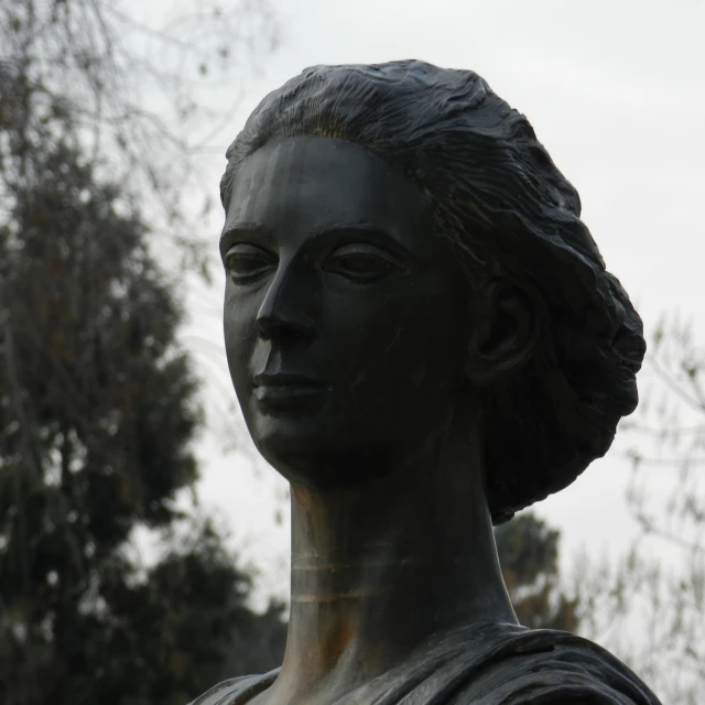 a closeup view of a statue of a woman with a ponytail