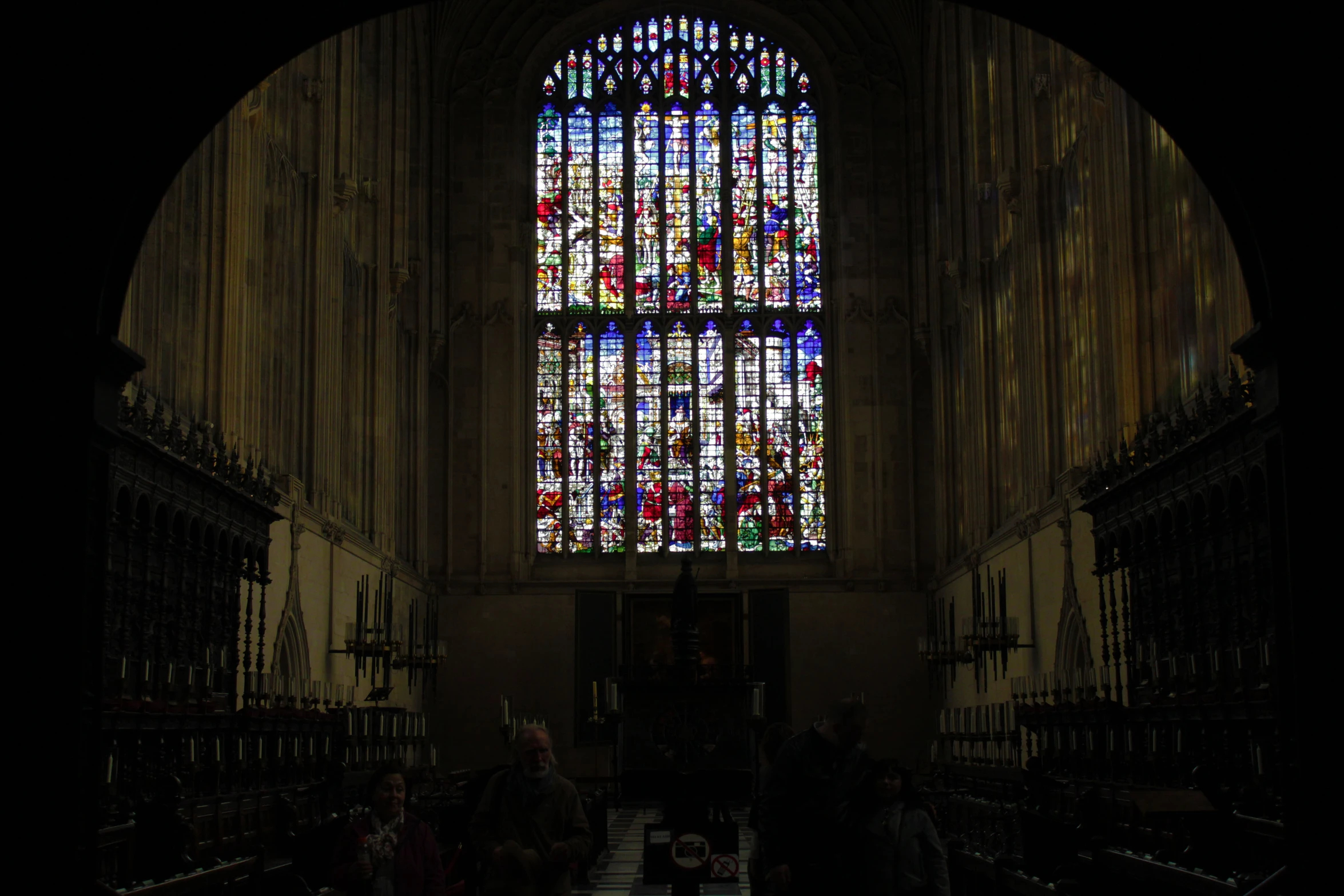 the view of an interior stained glass window