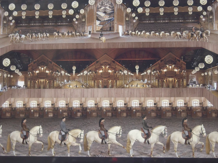 a scene depicting people on horses in the background