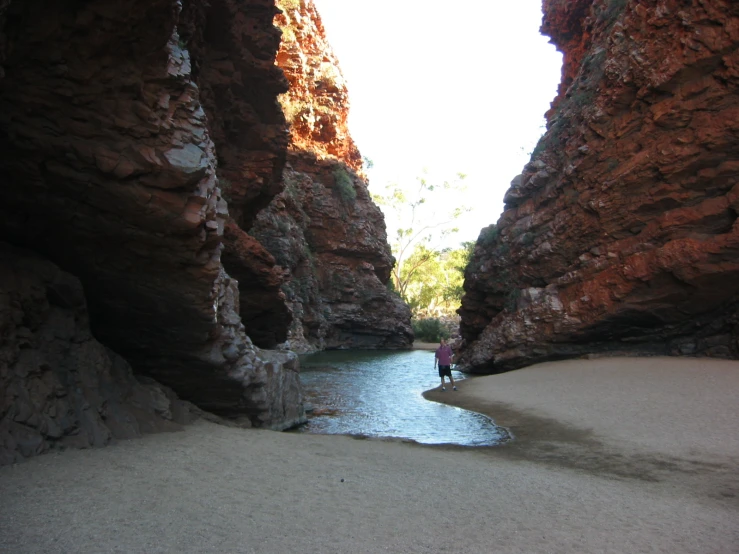 a man is standing in a deep canyon