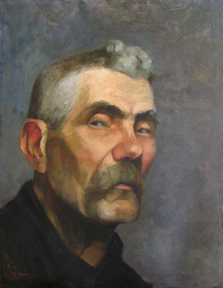 a painting that has an old man with grey hair and beard