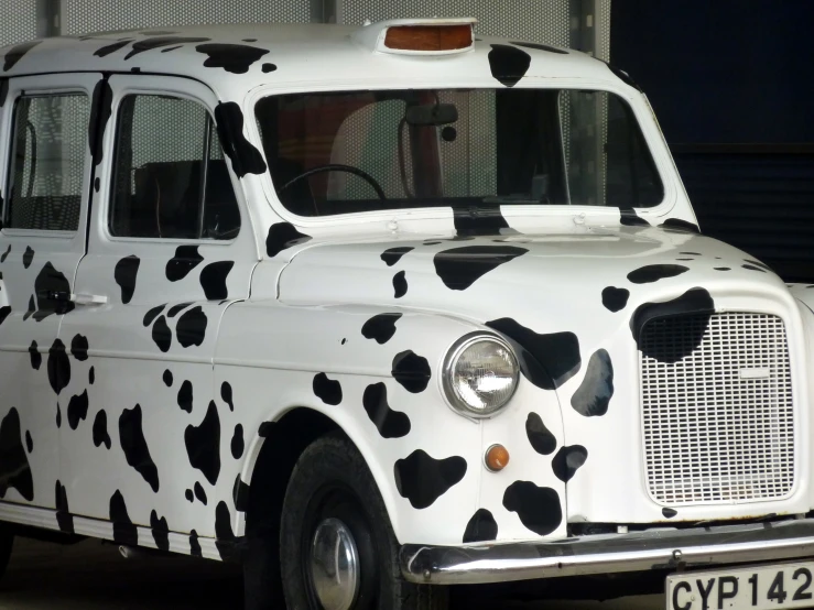 a spotted car with spots in the paint