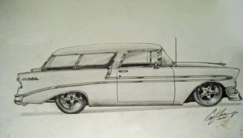 an old car is depicted in a drawing