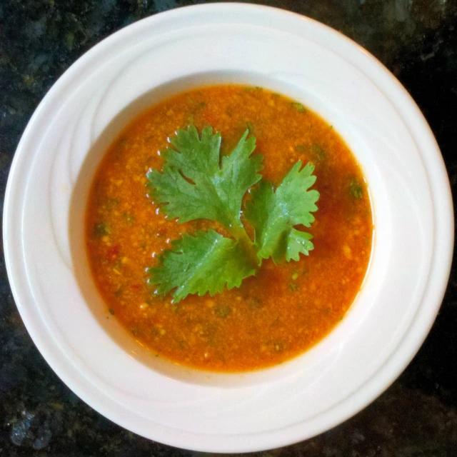 an empty white bowl with a leafy garnish