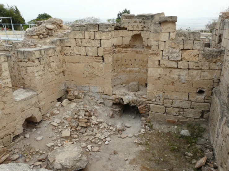 a view of the remains of buildings in an area