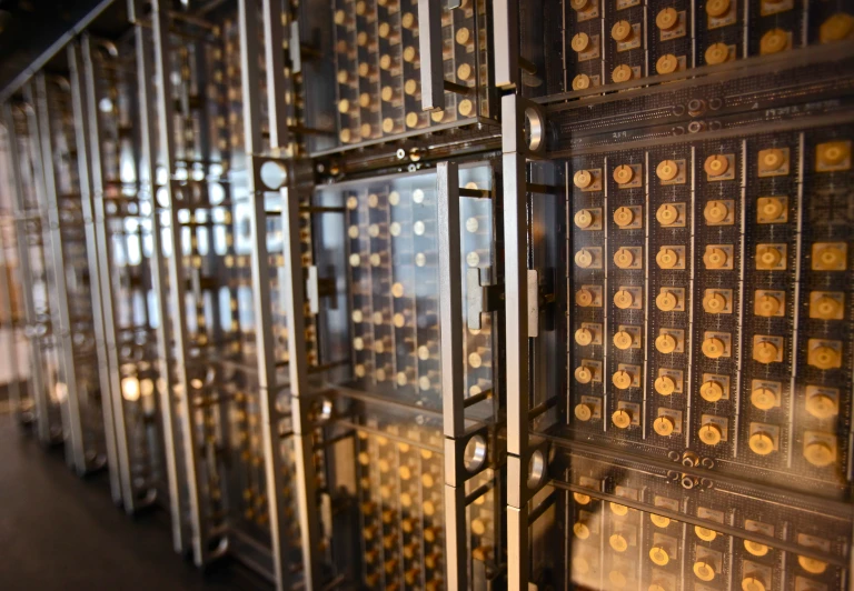 the display is decorated with gold coins