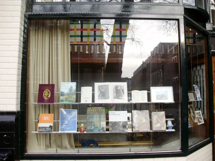 this window displays books on display in the shop