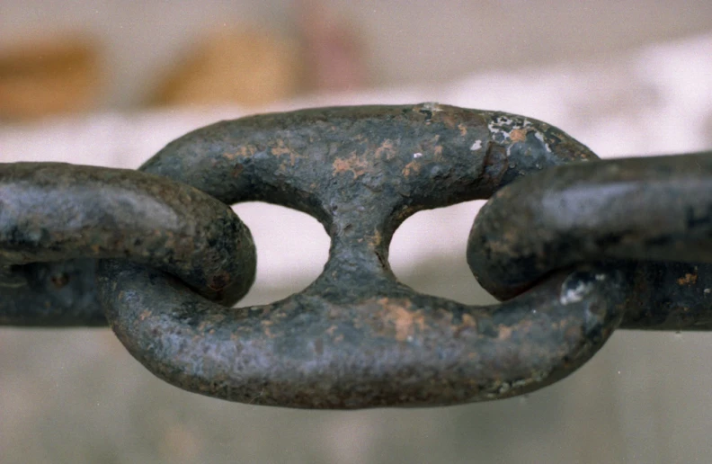 the chain is shown with the old rusted metal