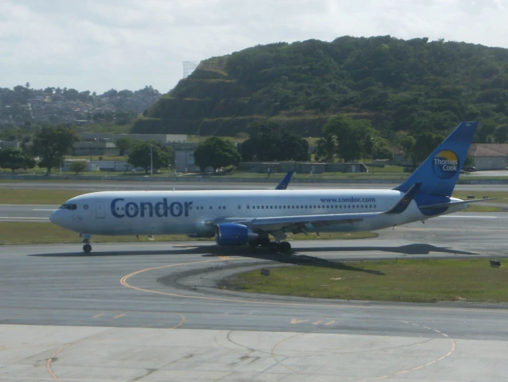 a large passenger plane is on a run way