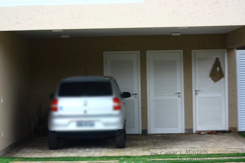 an open garage with the rear door open