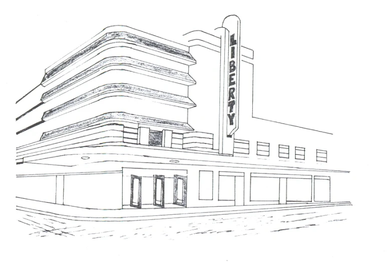 a black and white drawing of the building