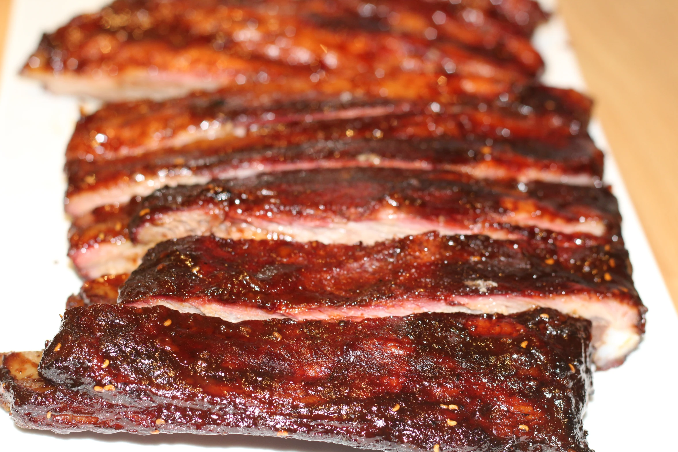 the ribs are covered with bbq sauce