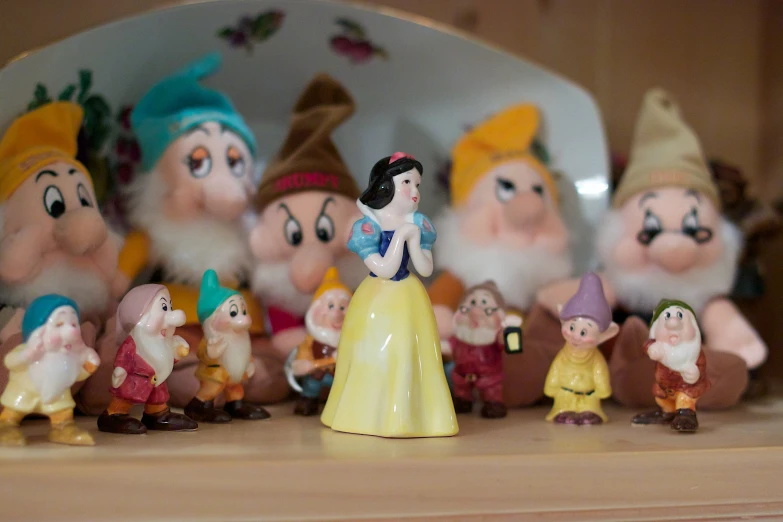 several snow princess figurines in a row