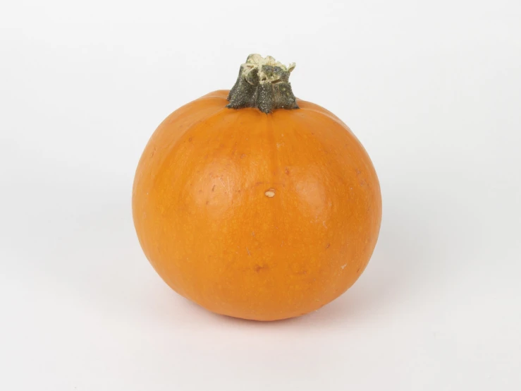 a large orange pumpkin sitting in the middle of a white background