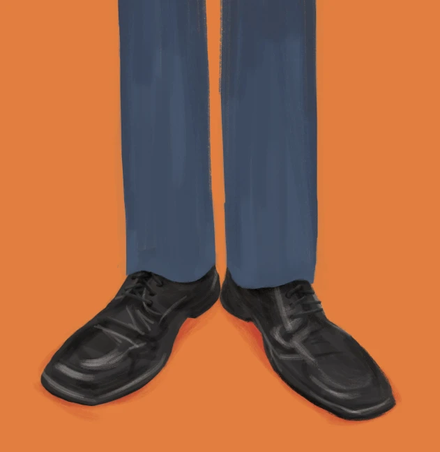 a cartooned po of a man's legs with shoes