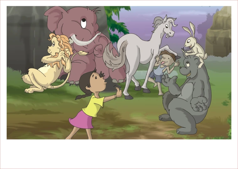 a cartoon is shown in a frame with several animals