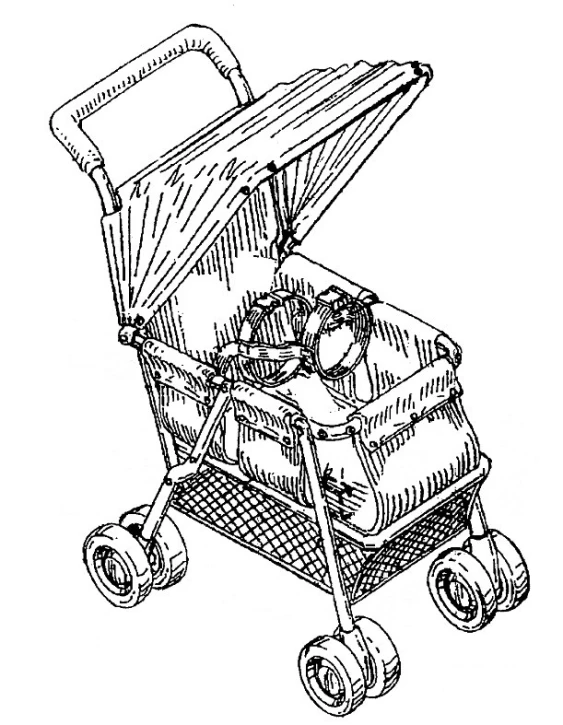 a cartoon drawing of a baby carriage