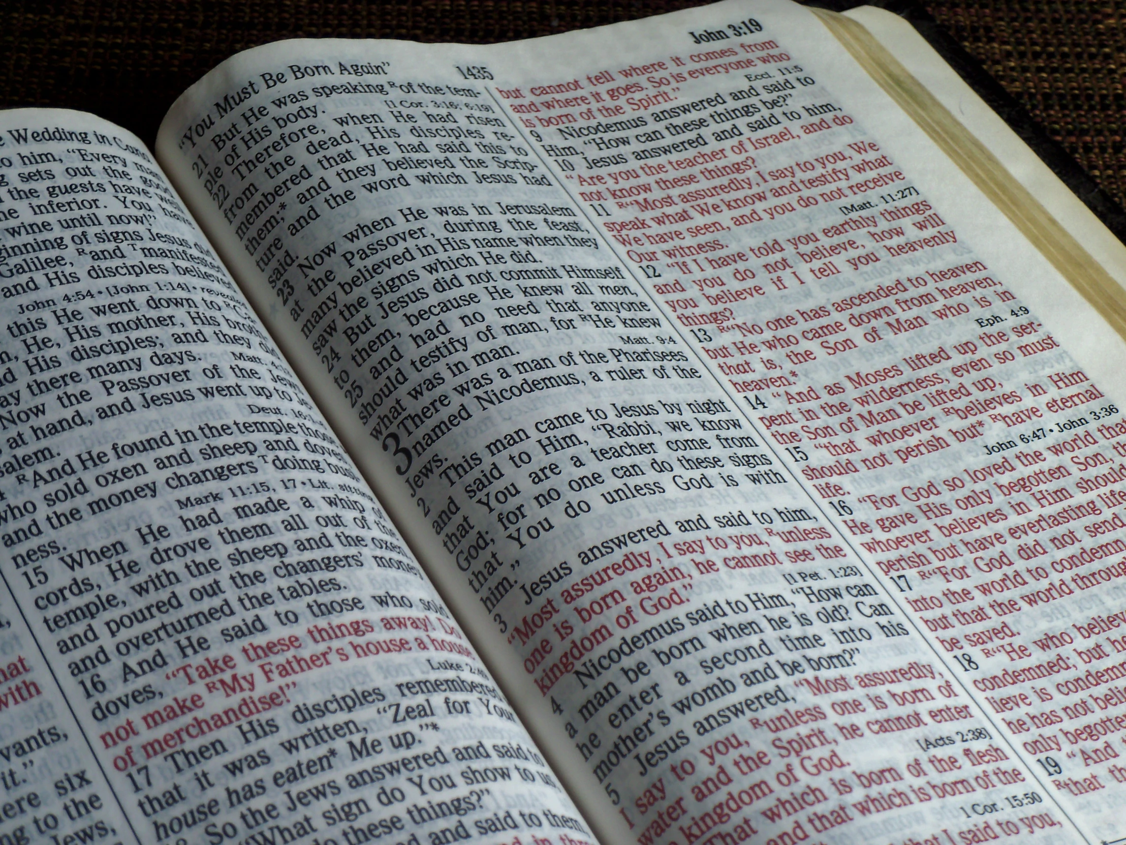 an open bible is pictured on a table