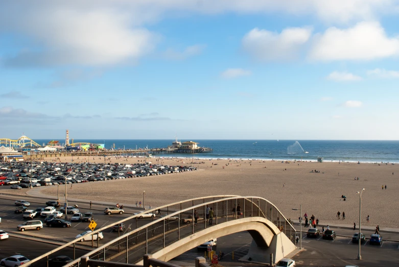 an elevated beach area with several parking spaces