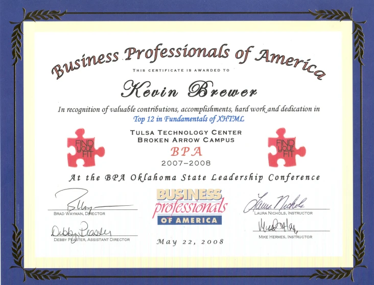 a business professional's of america award is presented