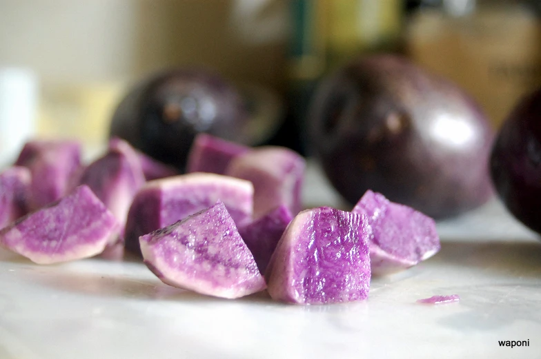 a close up image of cut pieces of food