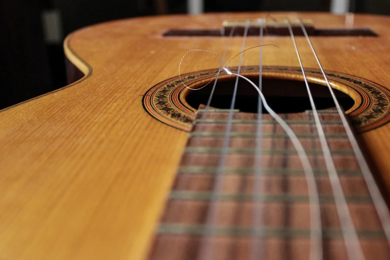 the strings are attached to a small wooden guitar