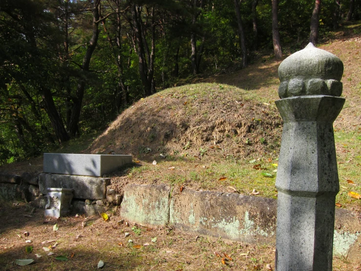 the cemetery is in a green forest setting