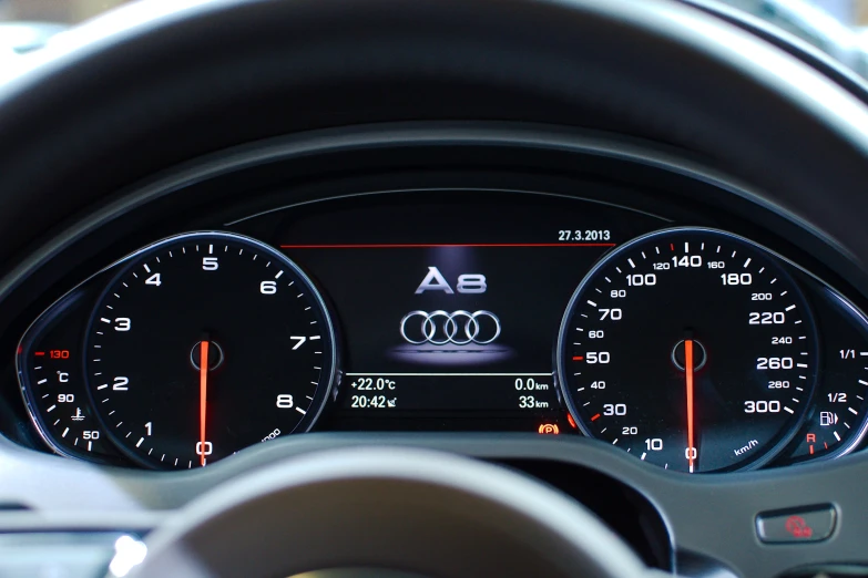 an audi car gauge displayed on a dashboard