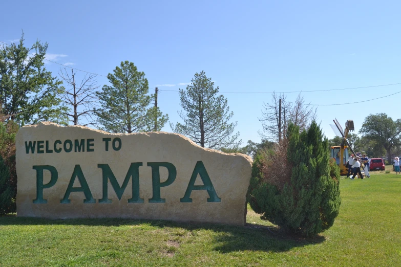 a welcome sign to pampa is shown for the public