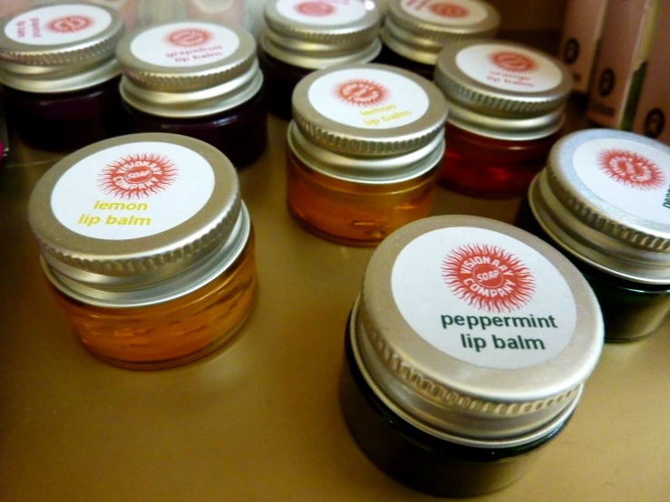 six jars of peppermint lip balm