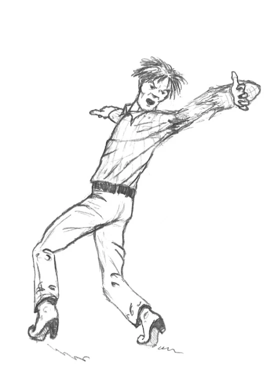 a sketch of a man in roller blades