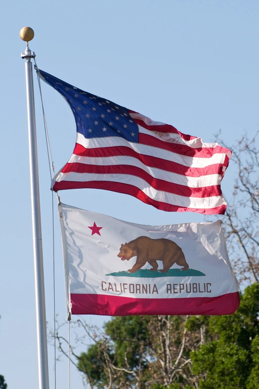 the flags of the united states are waving together