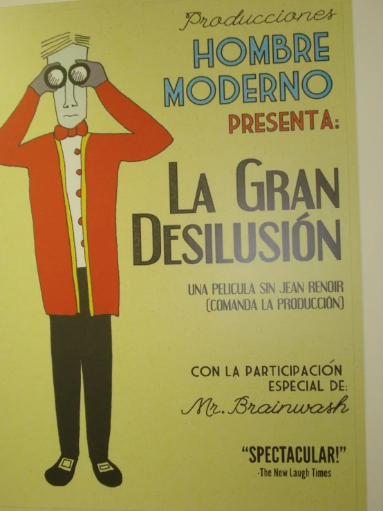 this poster is in spanish and has an image of a man looking through binoculars
