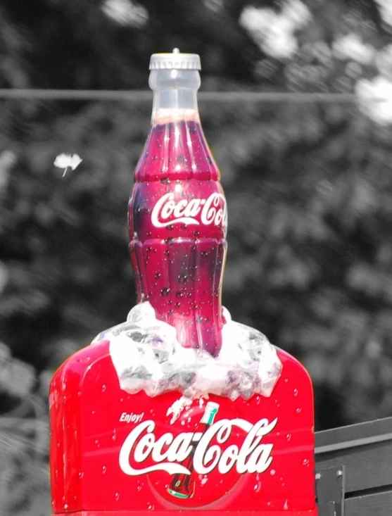 this red box contains an empty coca - cola bottle