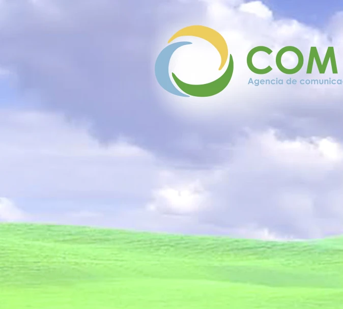two cows are in a green field with the word com logo