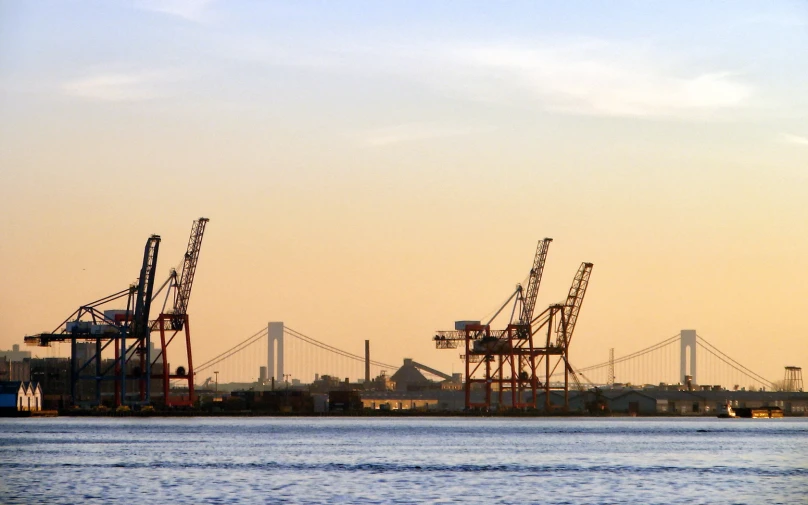 several cranes are in the water and one is sailing