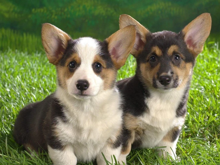 a dog laying down next to another dog on a field