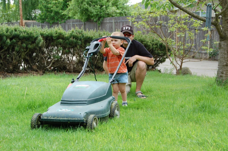 a  cleaning a lawn with an electric lawn mower