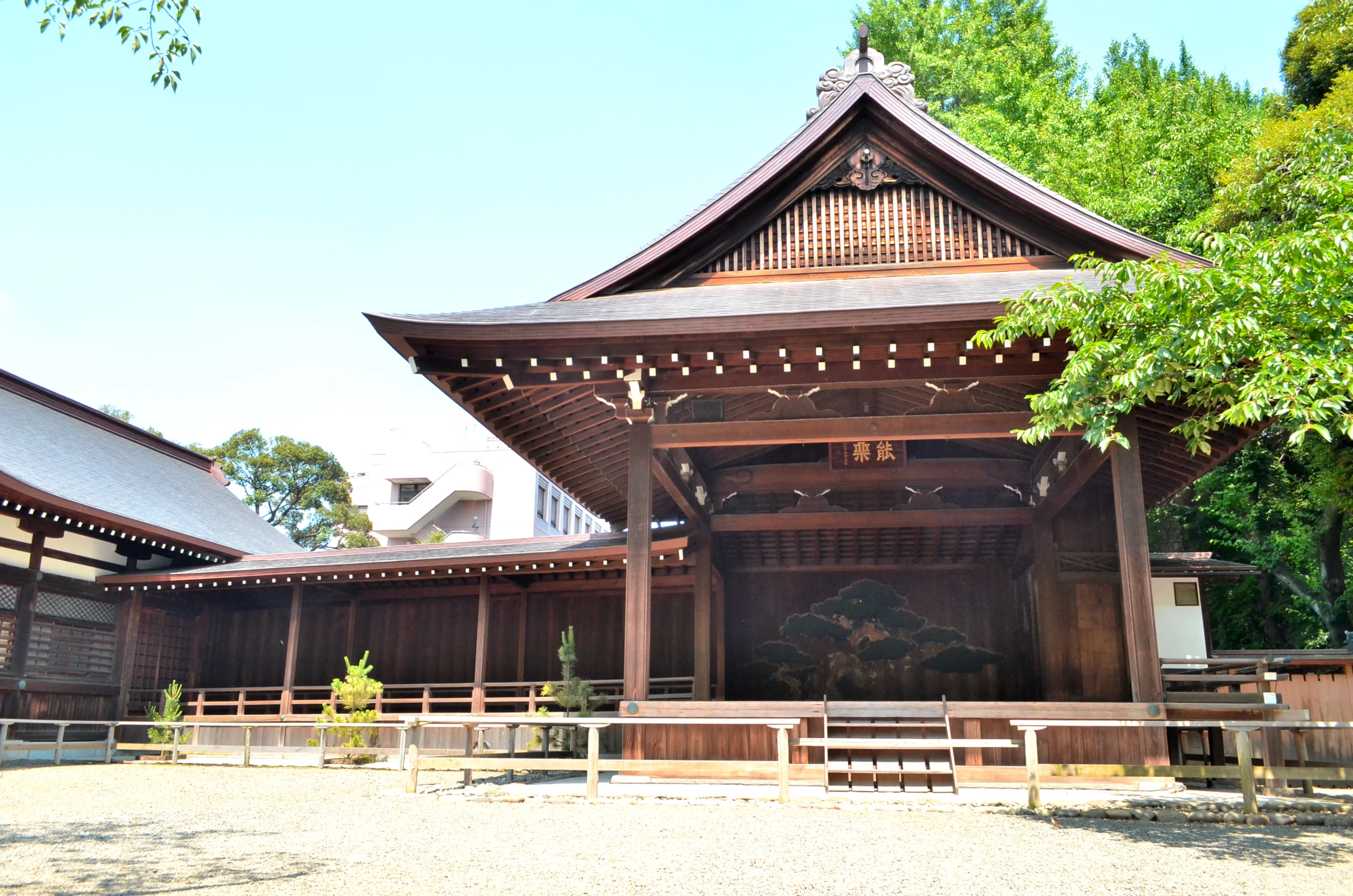 a wooden structure stands outside the park