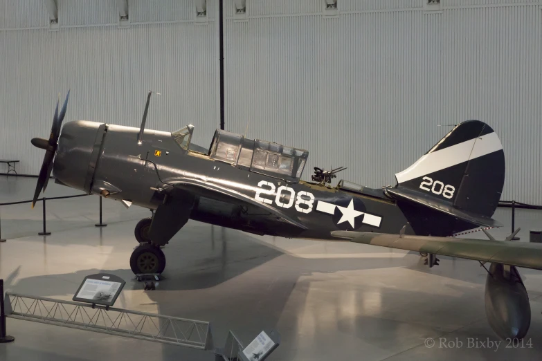 an airplane on display at an indoor museum