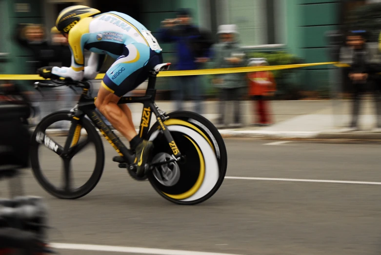 a cyclist is in full speed through a course