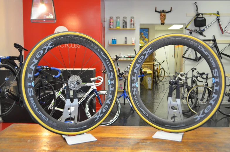 two different types of bikes in a bike shop