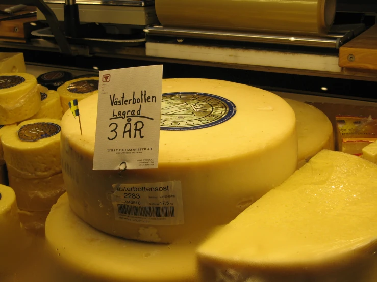 a cheese display with some very big slices