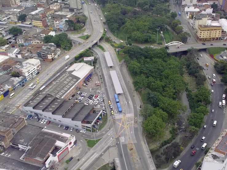 aerial view of the roadway in this urban area