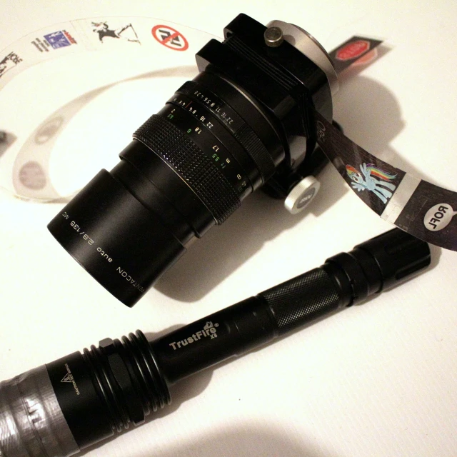 the pographer's lens and its accessories are on the table