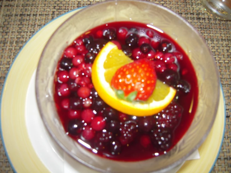 berries are topped with orange and mint