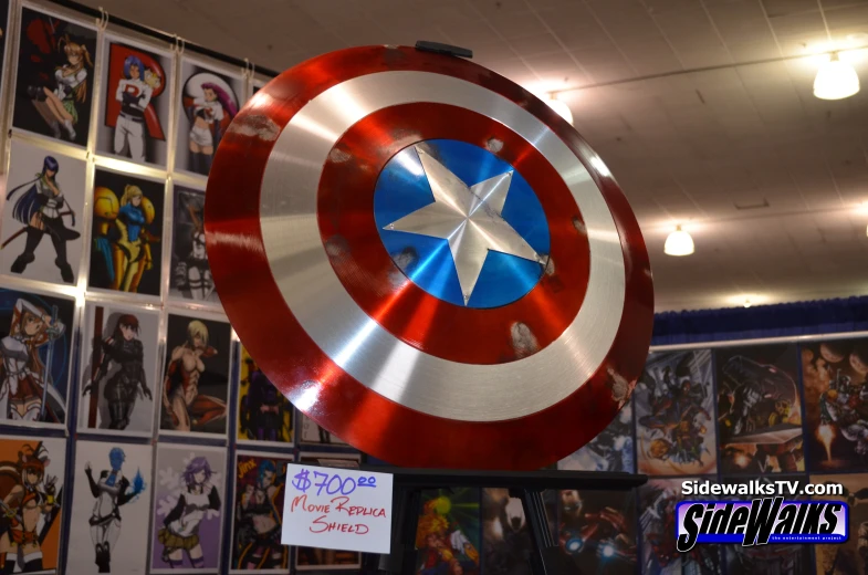 a very big nice looking shield with some pictures on it