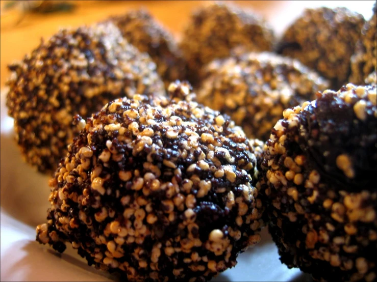 some pieces of a chocolate covered donut