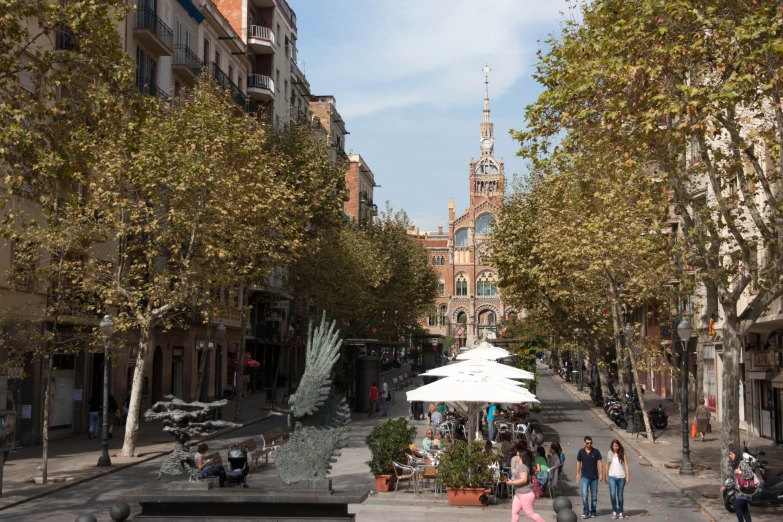 a city with a lot of trees lining the street